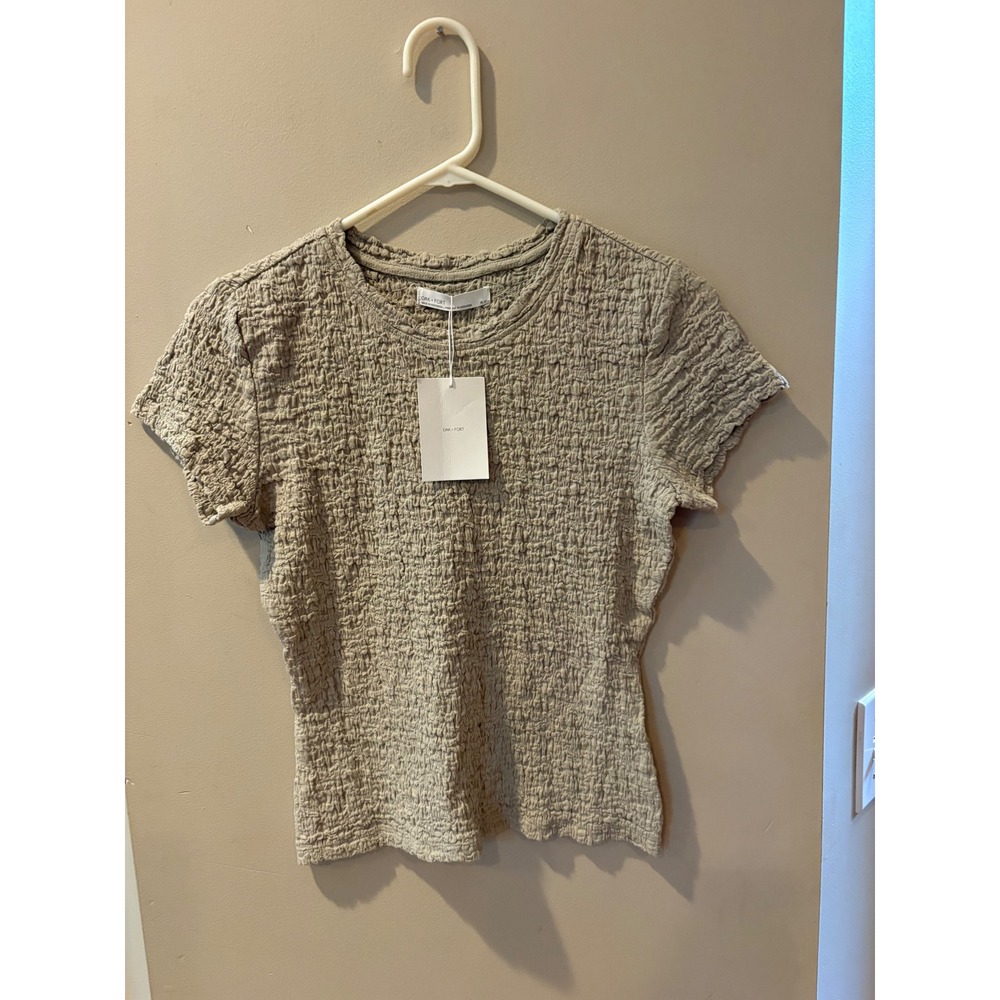 Oak + Fort Moss Grey Popcorn Crinkle Texture Short Sleeve Top XS KT-12224-WMOSS
